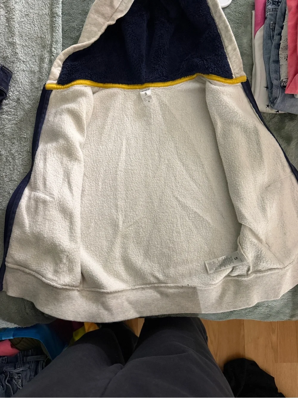 Carter's Light Gray Hooded Zip-Up Sweatshirt with Navy Lining